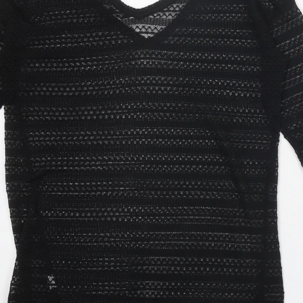 NEXT Womens Black V-Neck Polyester Pullover Jumper Size 8