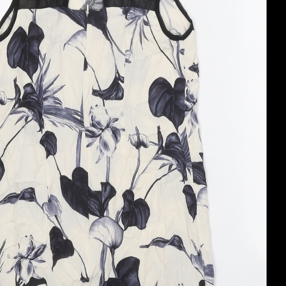 Preworn Womens White Floral Polyester A-Line One Size Round Neck Button