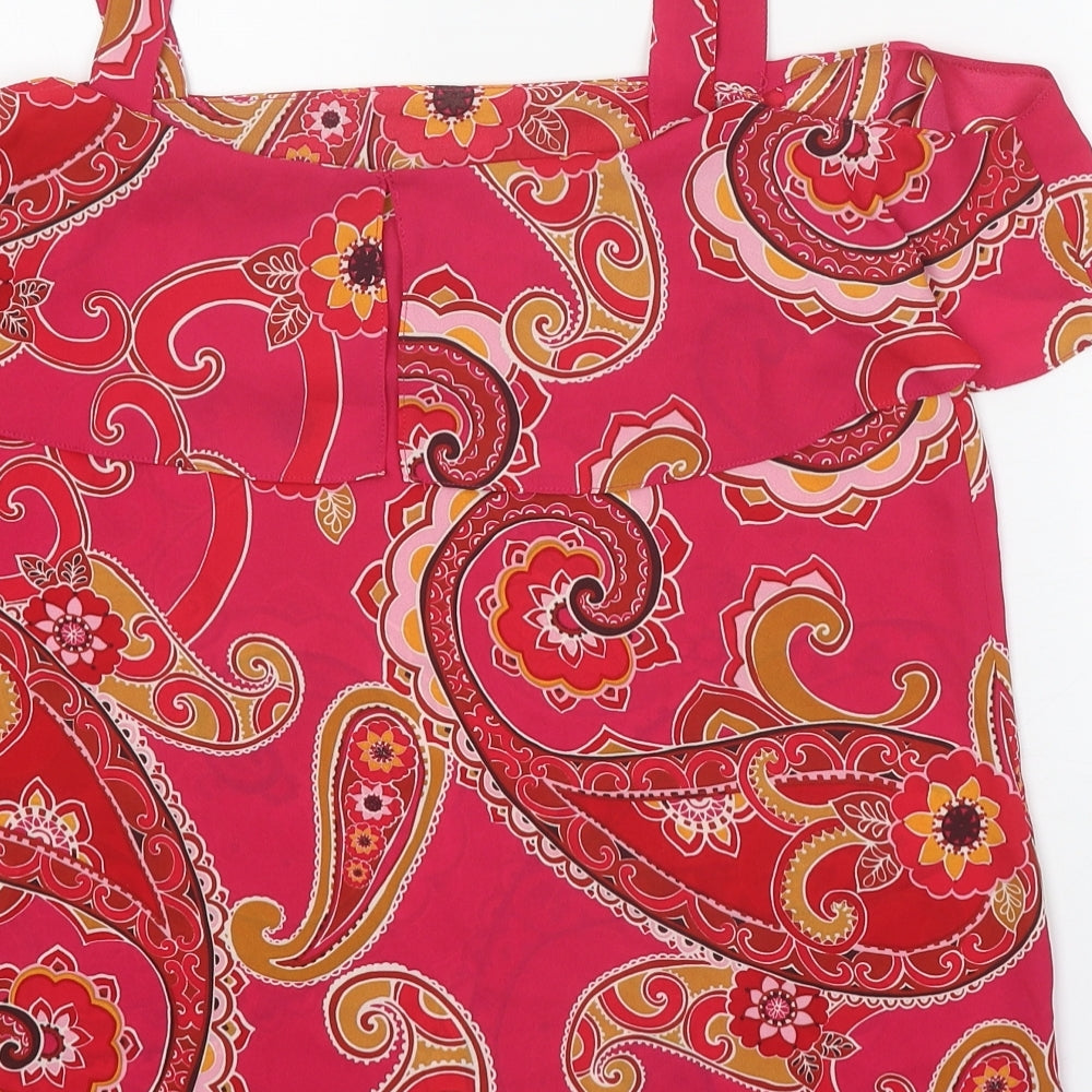 Dorothy Perkins Womens Pink Paisley Polyester Basic Blouse Size 12 Square Neck - Cold Shoulder