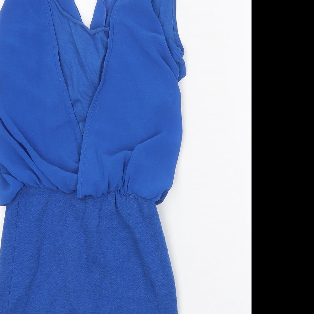 Zara Womens Blue Cotton Mini Size S Cowl Neck Pullover