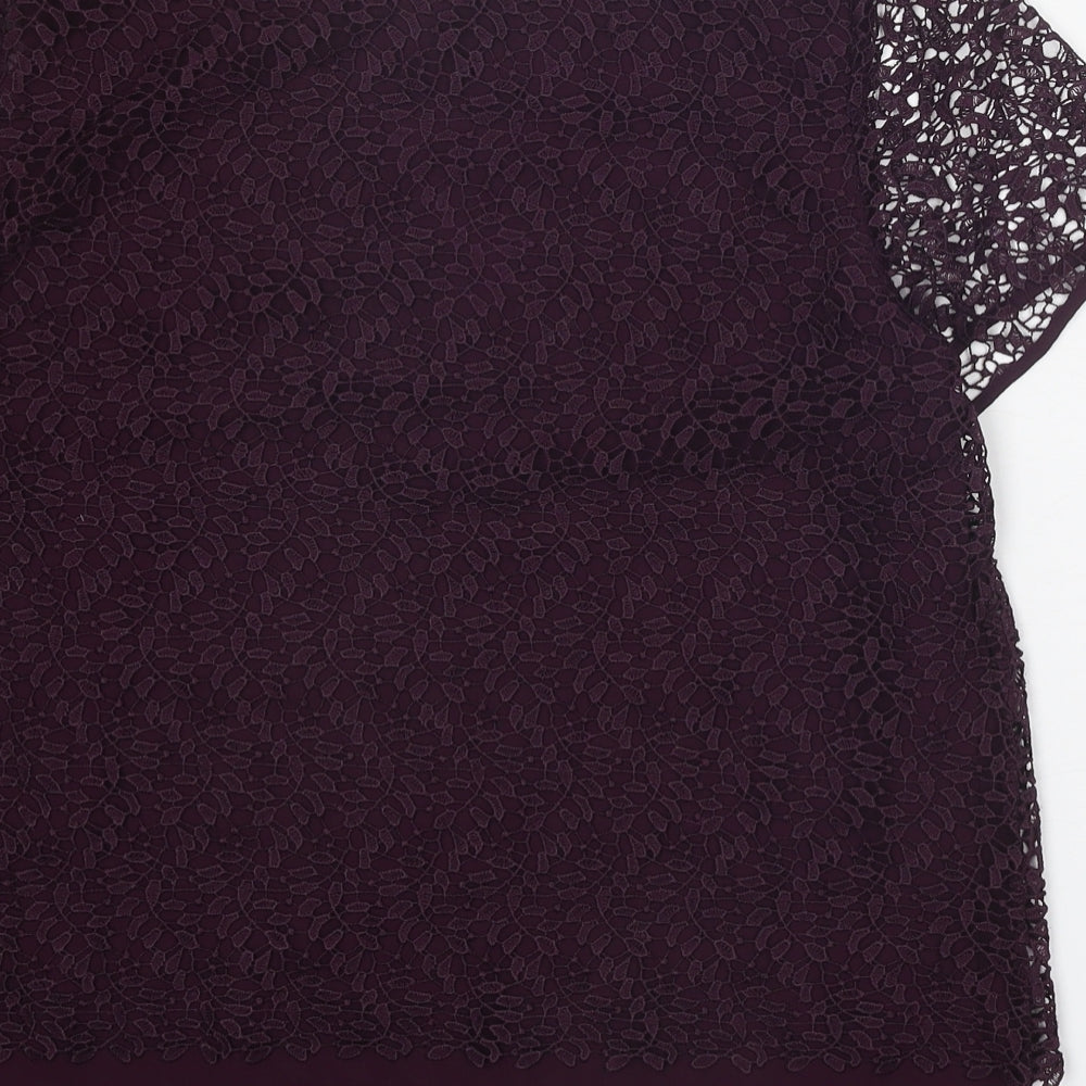 Per Una Womens Purple Geometric Polyester Basic T-Shirt Size 12 Boat Neck
