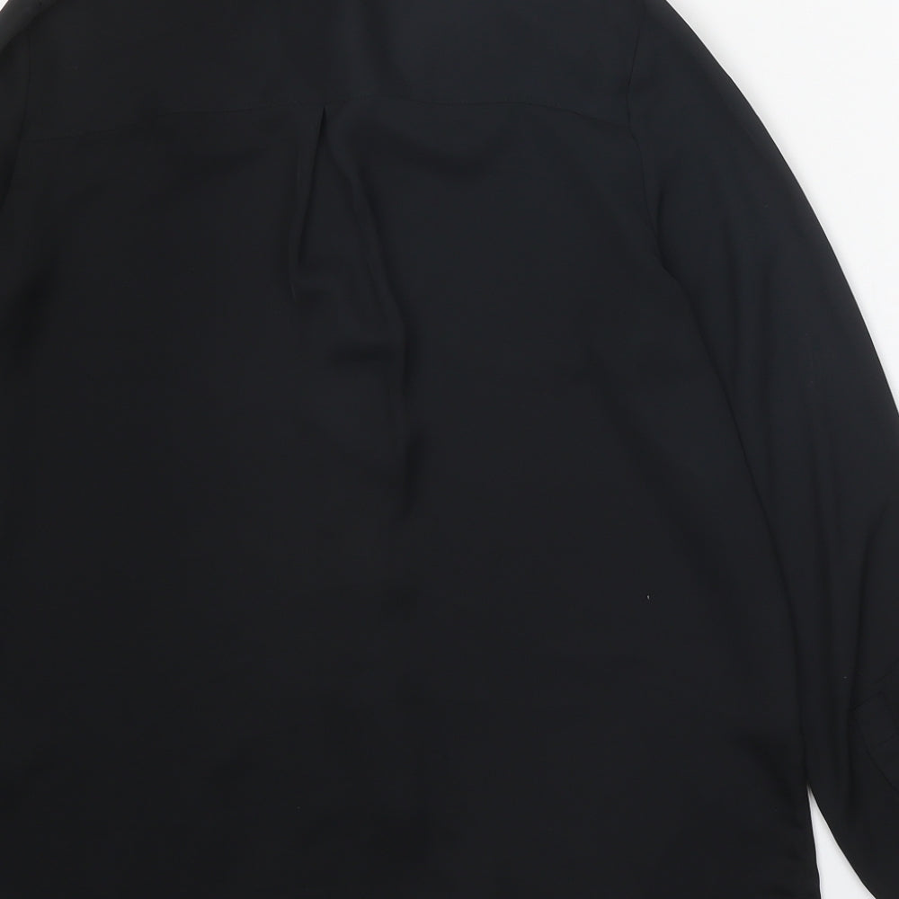 H&M Womens Black Polyester Basic Button-Up Size 10 Collared