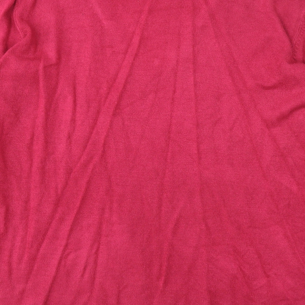 Cashmasoft Womens Pink V-Neck Acrylic Pullover Jumper Size L