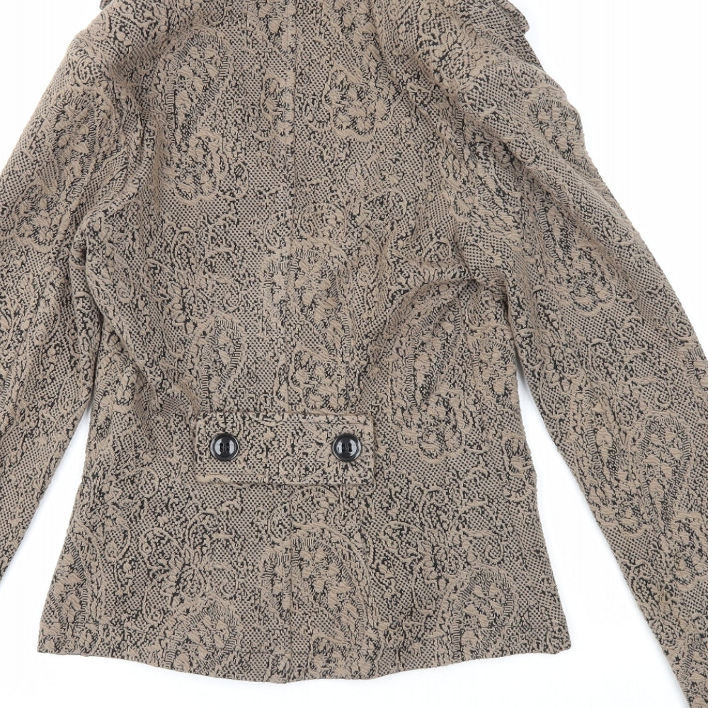 Me & Me Womens Brown Geometric Jacket Blazer Size L Button