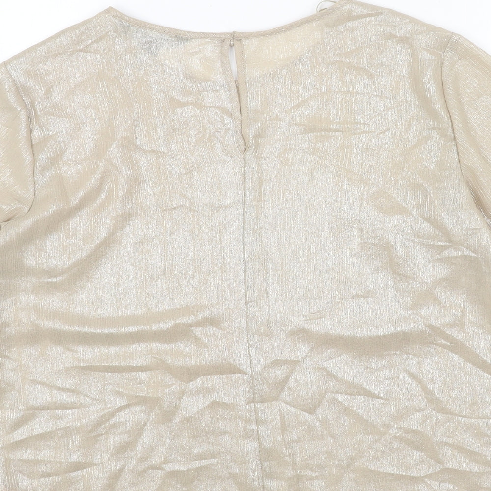 New Look Womens Gold Polyester Basic T-Shirt Size 8 Round Neck