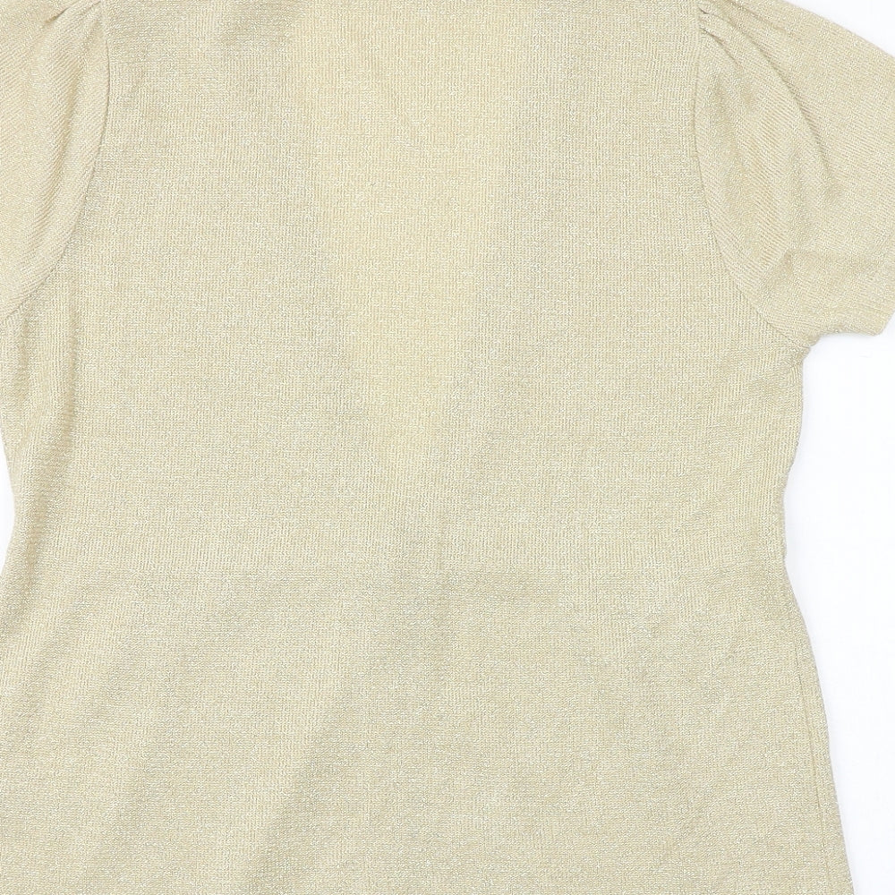 Preworn Womens Gold V-Neck Acrylic Cardigan Jumper Size 12