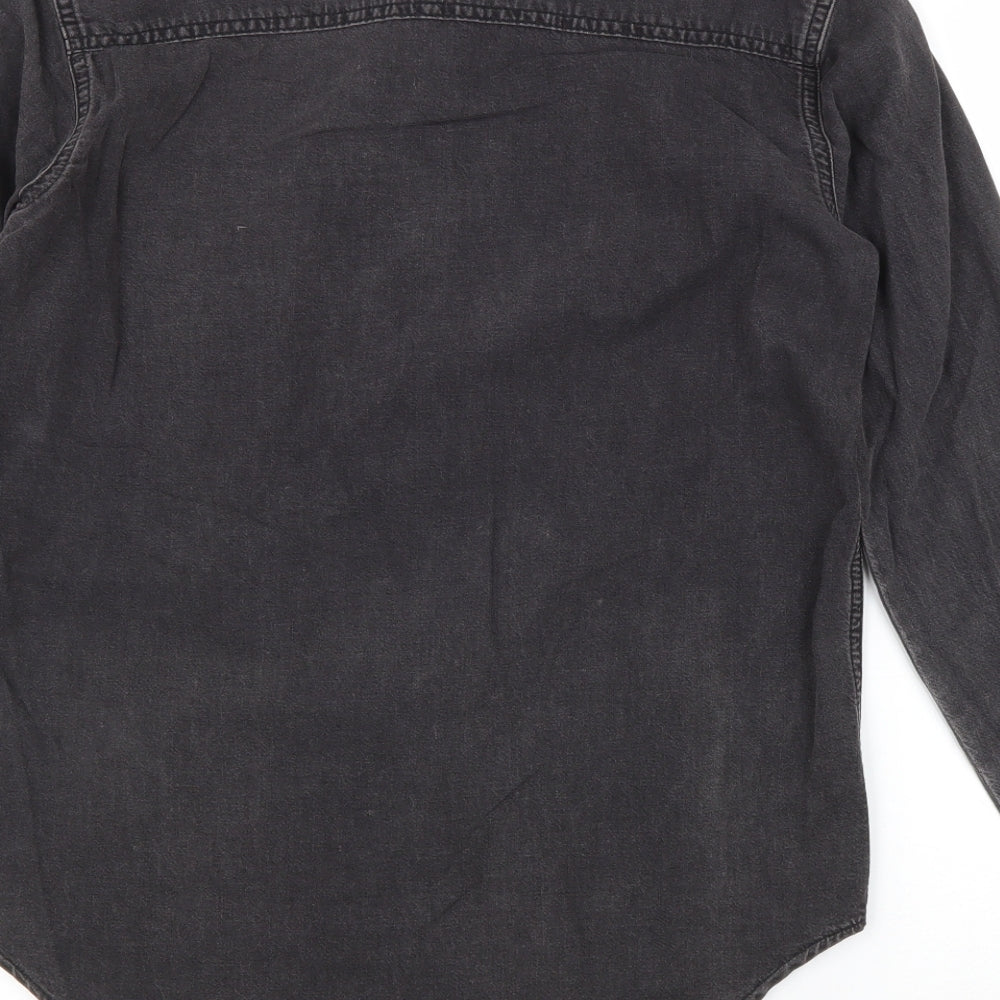 Topshop Womens Grey 100% Cotton Basic Button-Up Size 6 Collared