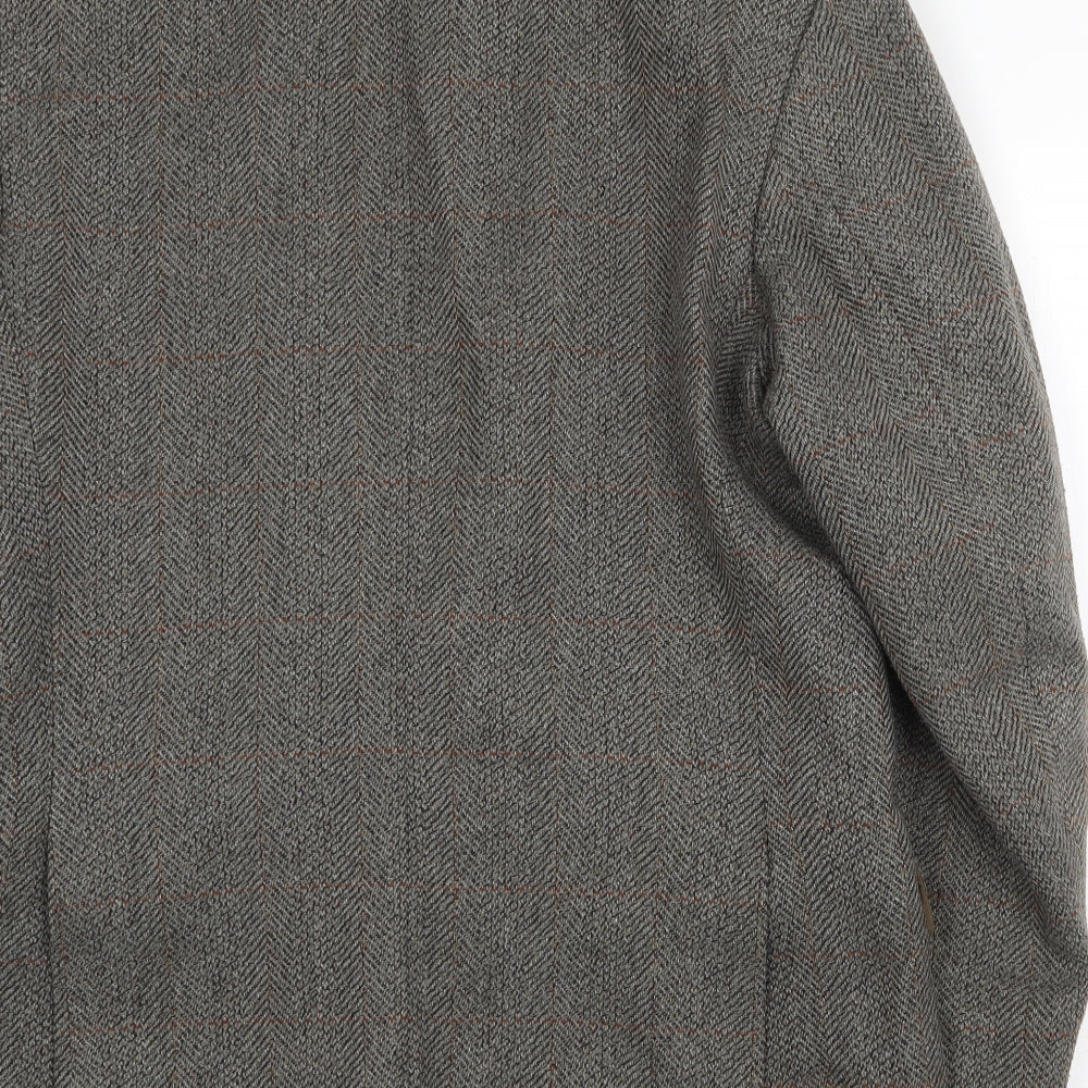 Greenwoods Mens Grey Herringbone Wool Jacket Suit Jacket Size 40 Regular