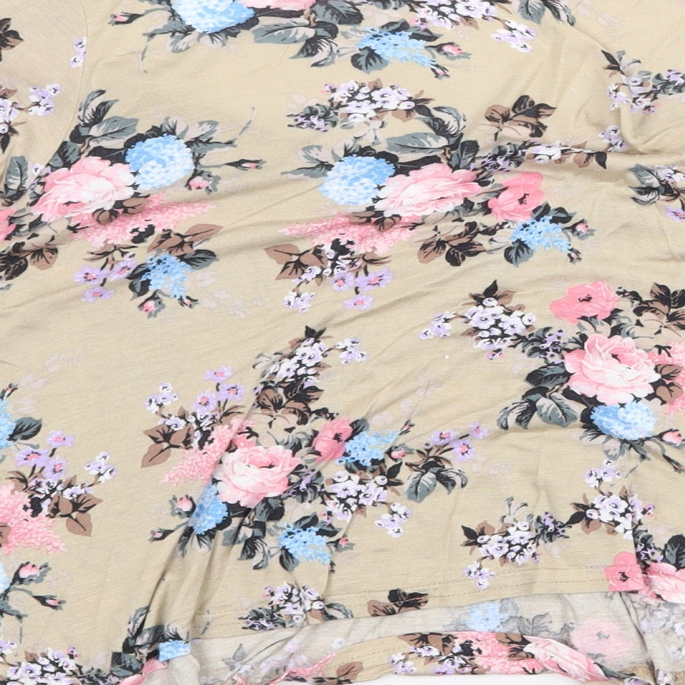 New Look Womens Beige Floral Viscose Basic Blouse Size 10 Round Neck