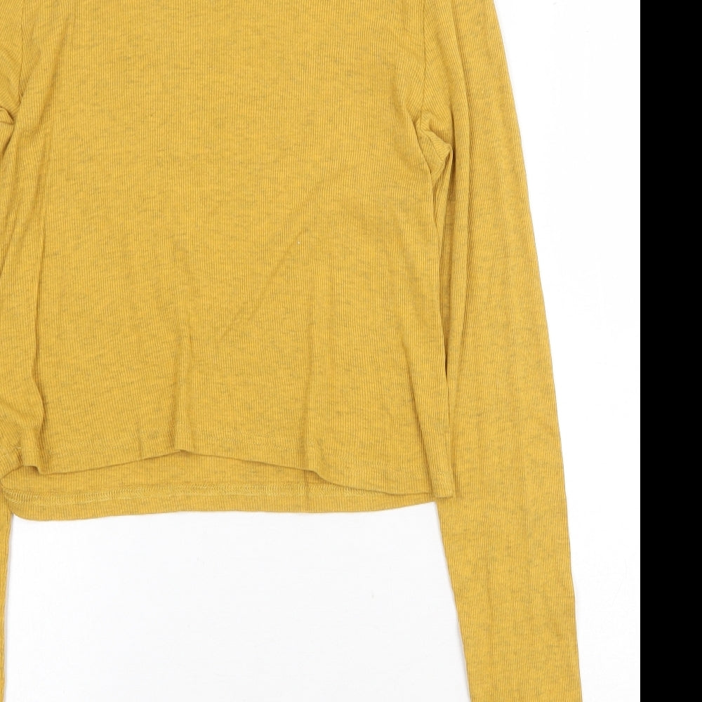 H&M Womens Yellow Cotton Basic T-Shirt Size L Mock Neck