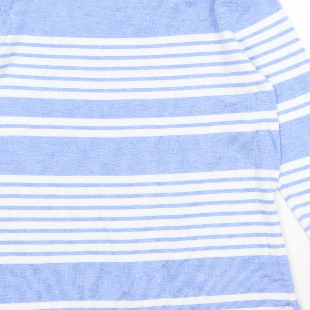 M&Co Womens Blue Scoop Neck Striped Viscose Pullover Jumper Size 8