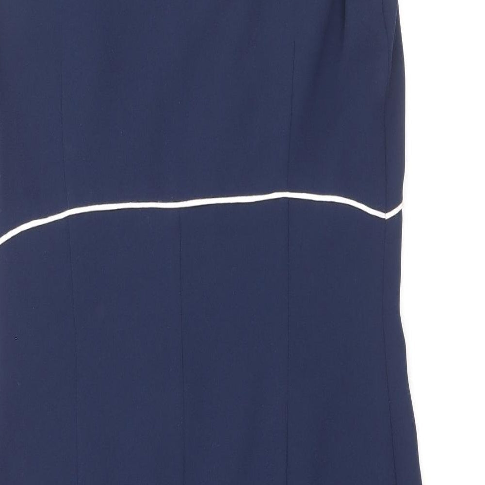 Minuet Womens Blue Polyester Sheath Size 8 Square Neck Zip - Slit