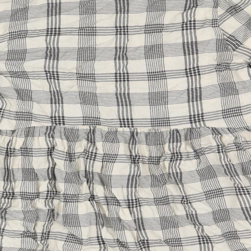 PEP&CO Womens Beige Plaid Viscose Basic Button-Up Size 8 Collared - Peplum