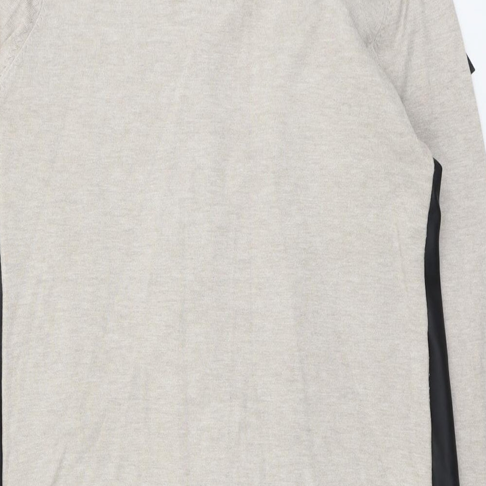 Zara Womens Beige V-Neck Polyester Cardigan Jumper Size M - PU Detail