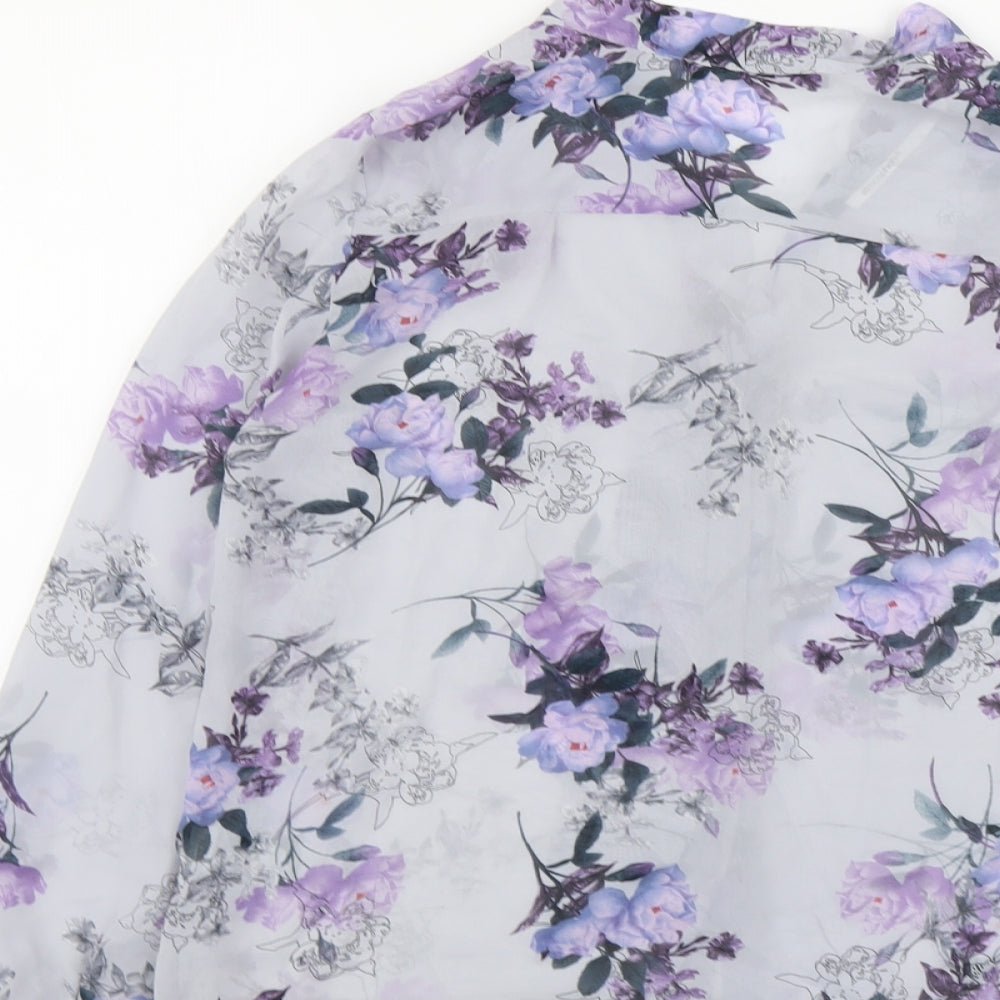 Atmosphere Womens Blue Floral Polyester Basic Button-Up Size 10 V-Neck