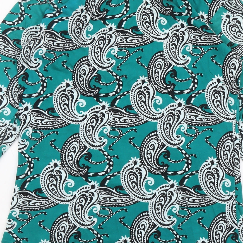 Store Twenty One Womens Green Paisley Cotton Basic Blouse Size 10 Scoop Neck