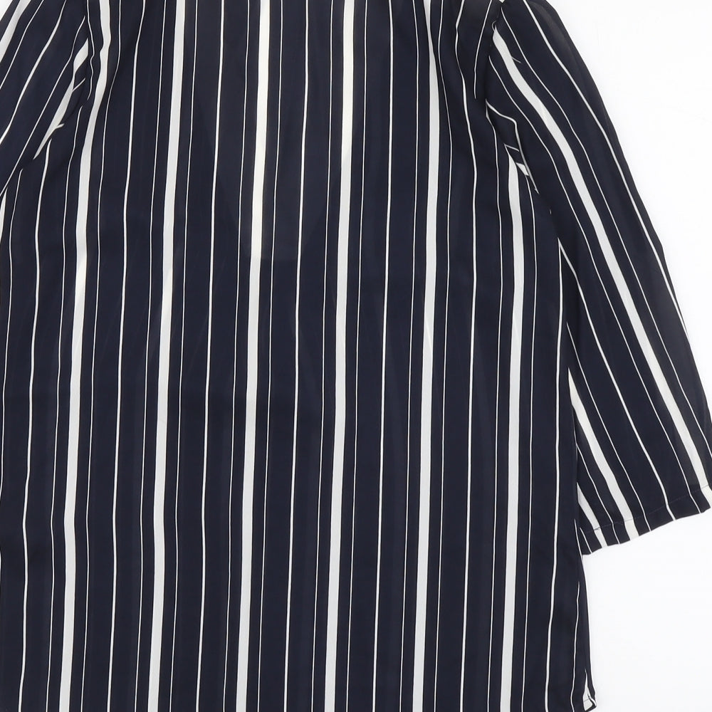 H&M Womens Blue Striped Polyester Basic Blouse Size 8 V-Neck