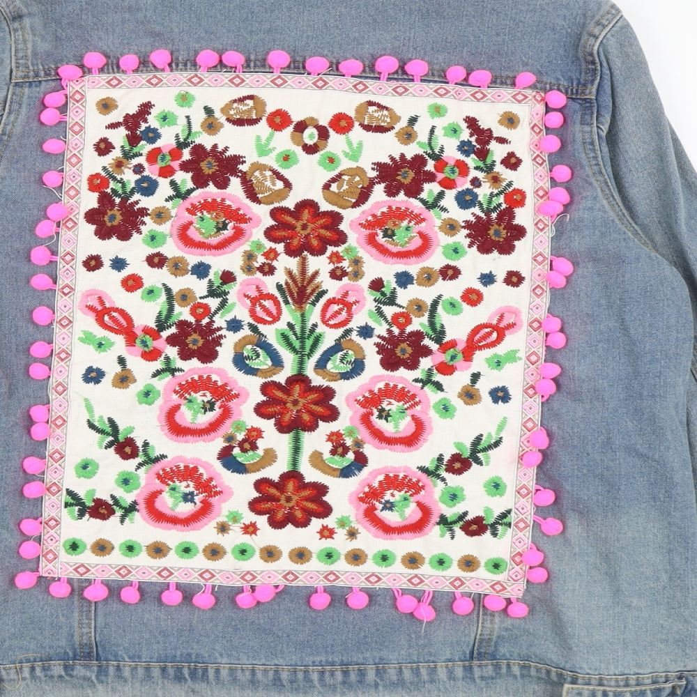 Foreva Young Womens Blue Jacket Size S Button - Flower Detail