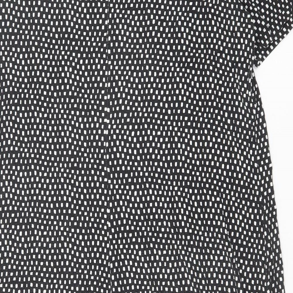 Marks & Spencer Womens Black Geometric Viscose A-Line Size 14 Round Neck Button