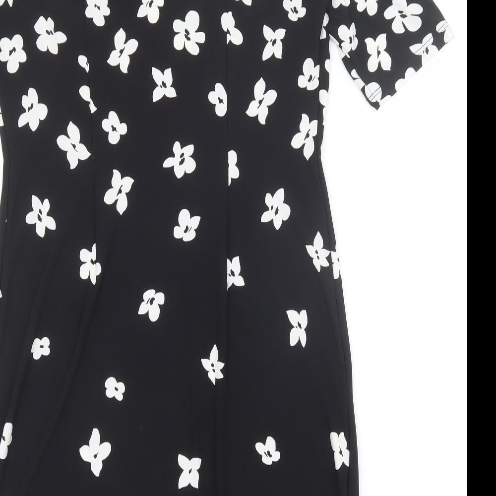 Precis Womens Black Floral Polyester Shift Size 8 Round Neck Pullover