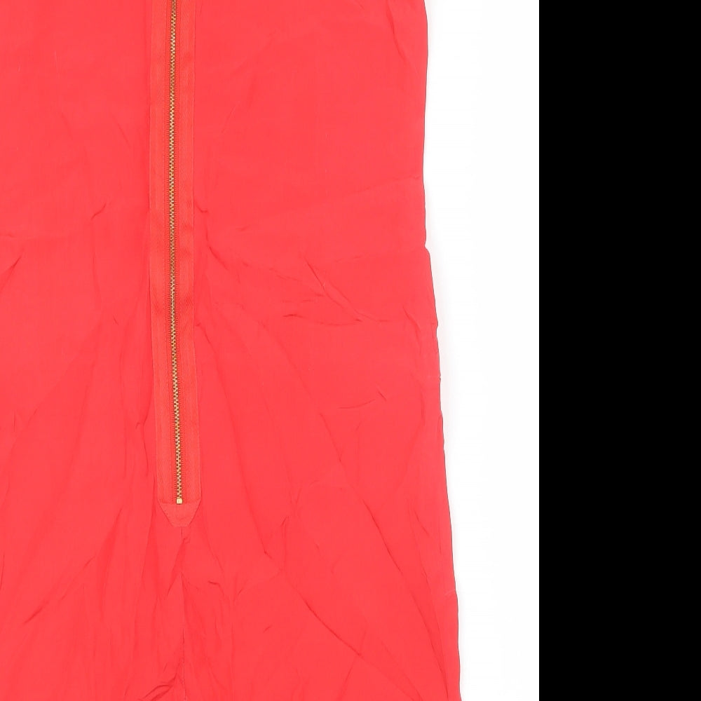 Jesire Womens Red Silk Shift Size 6 Round Neck Zip