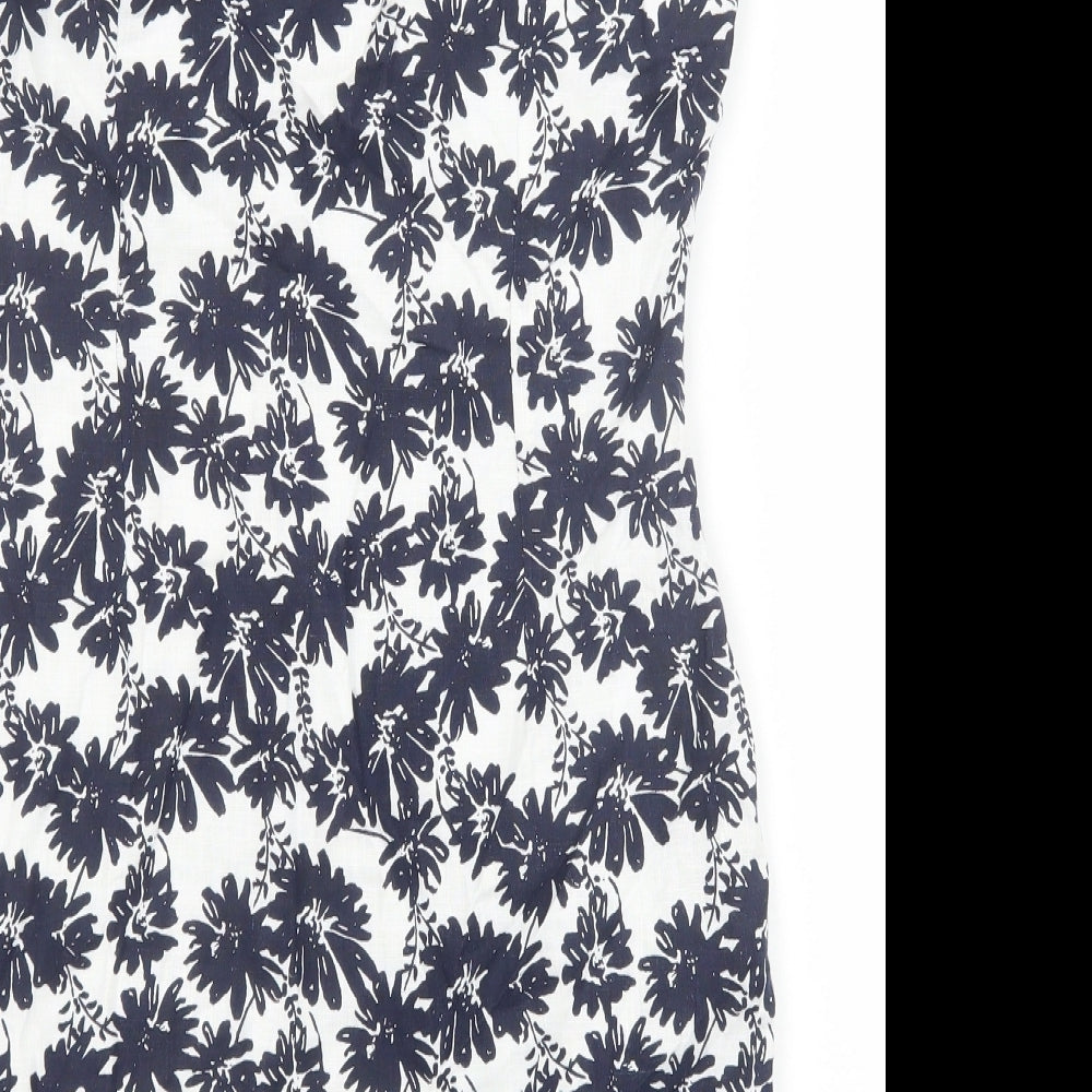 Marks & Spencer Womens Blue Geometric Polyester A-Line Size 10 Scoop Neck Zip