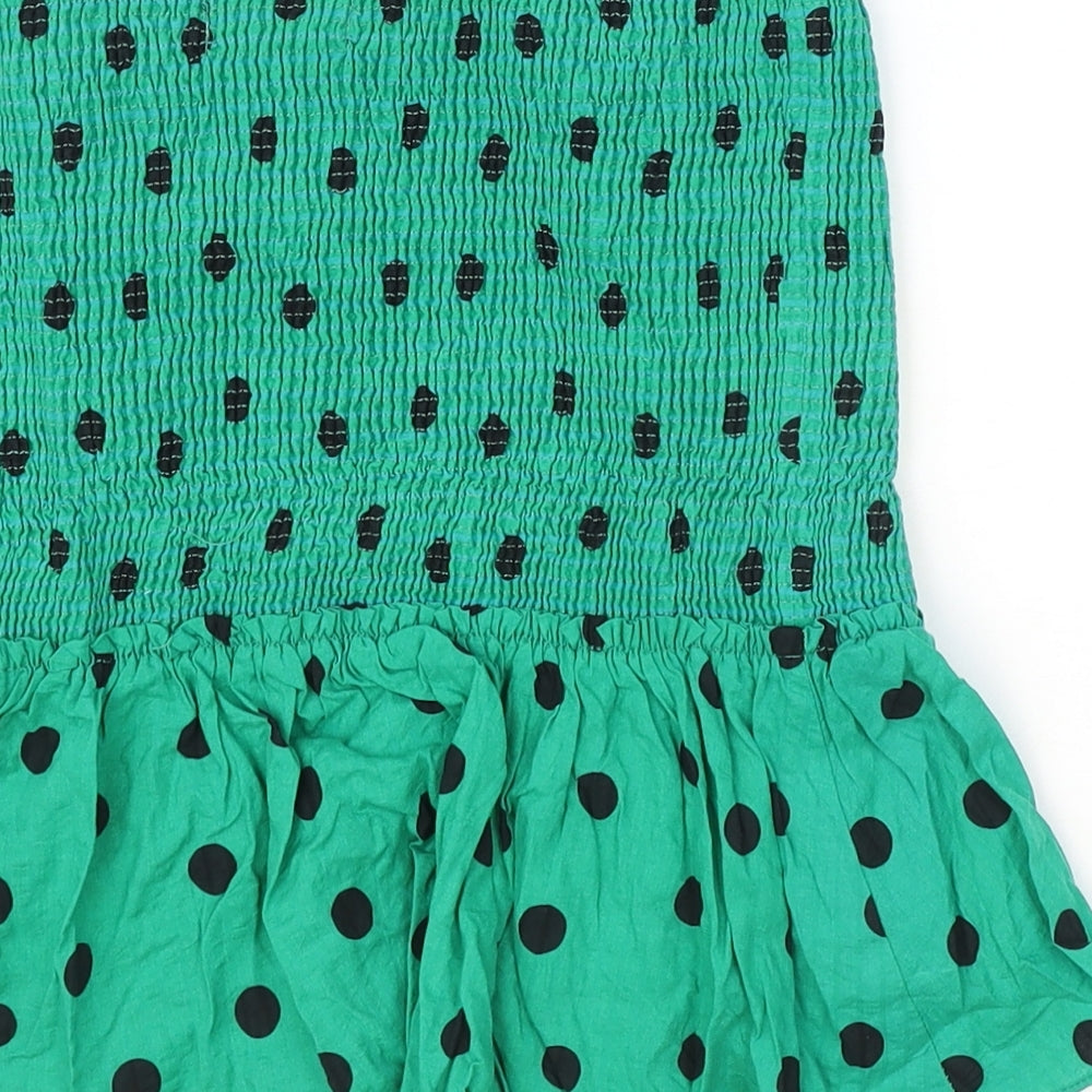 Zara Womens Green Polka Dot Viscose Basic Tank Size XS Off the Shoulder