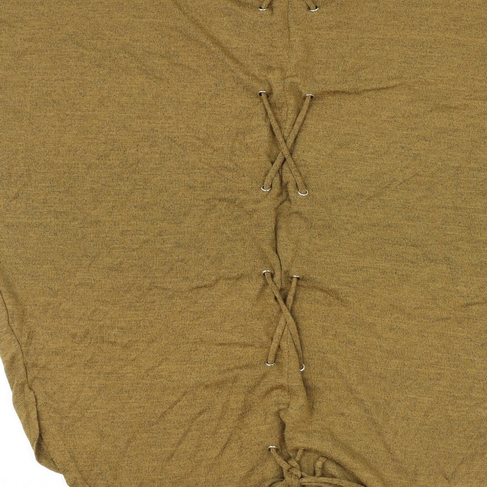 New Look Womens Yellow Polyester Basic Blouse Size S Round Neck - Lace Up