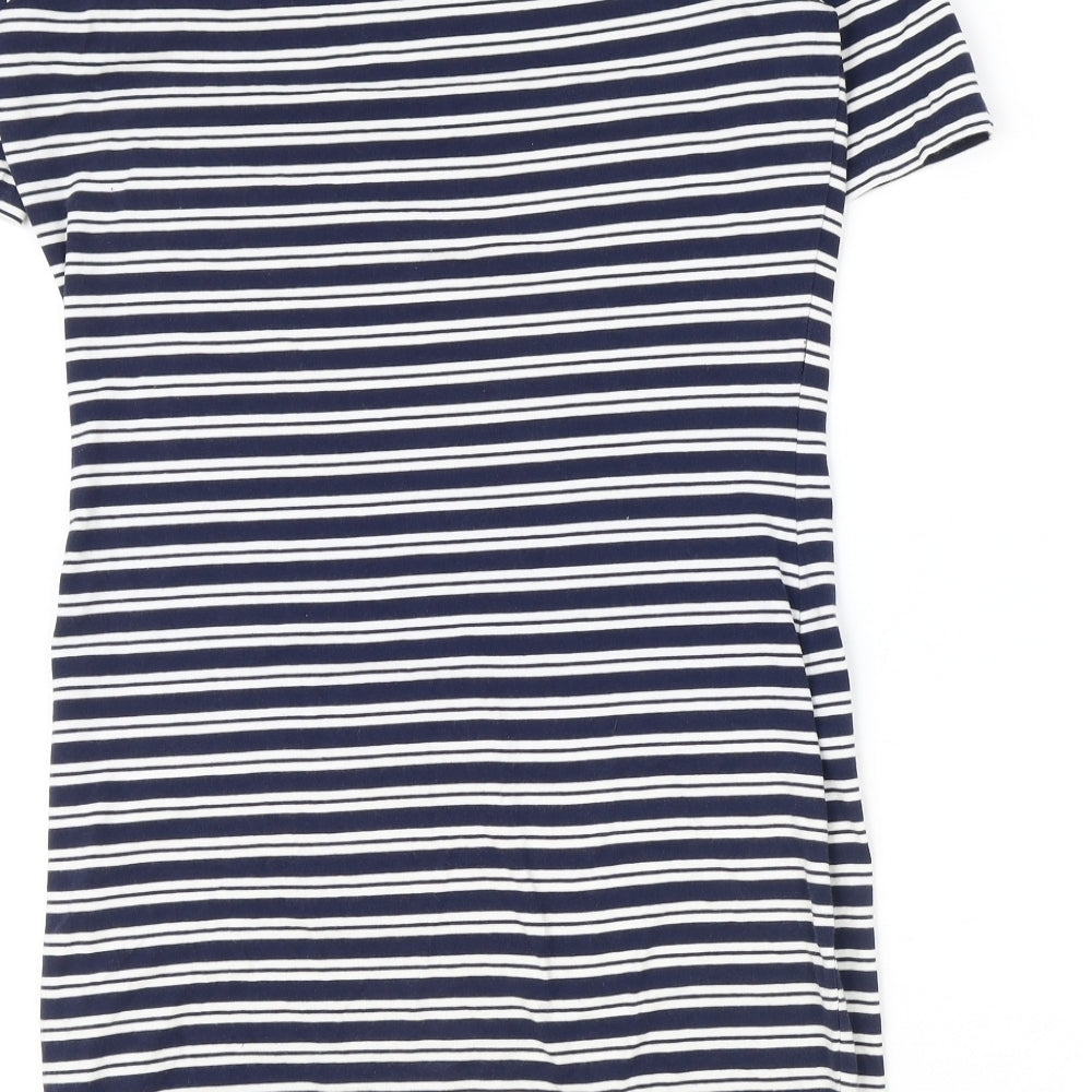 Very Womens Blue Striped Cotton Pencil Dress Size 12 Off the Shoulder Pullover