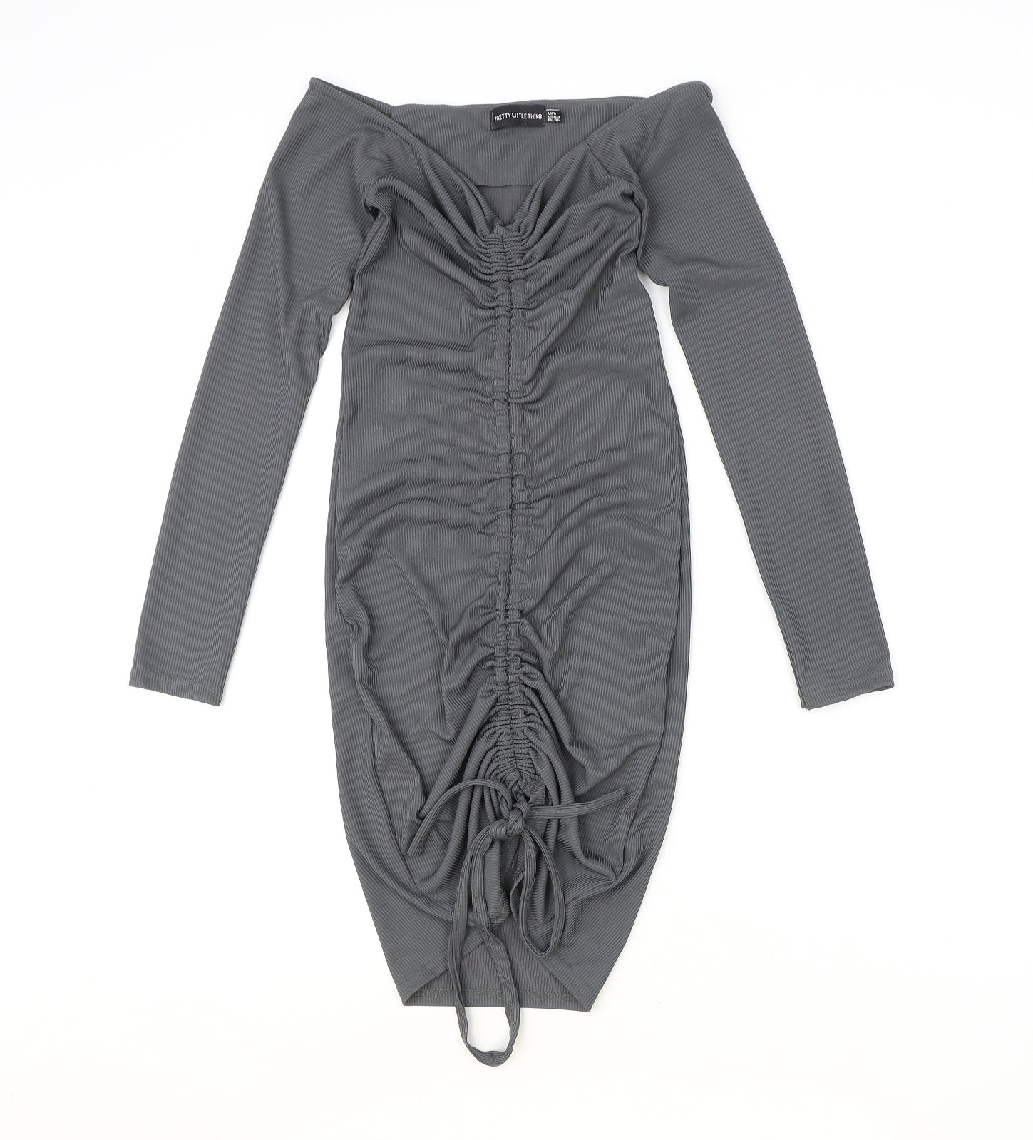 pretty little thing grey bodycon dress Women's Grey Wool Look Corset Bodycon Dress
