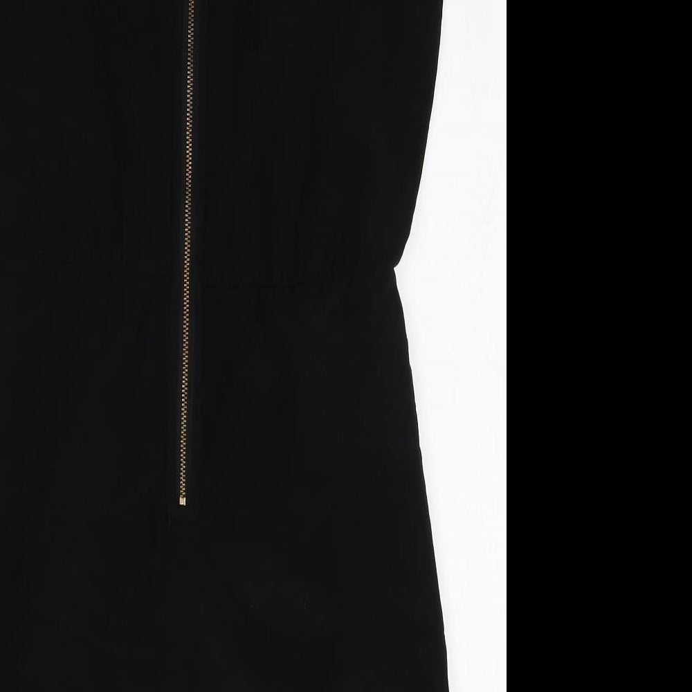 VERO MODA Womens Black Polyester A-Line Size 6 Scoop Neck Zip