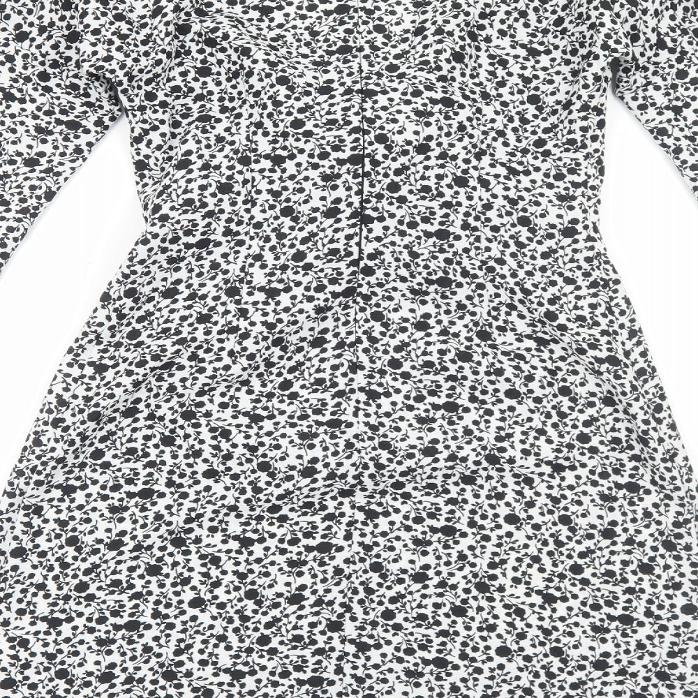 Glamorous Womens White Floral Polyester A-Line Size 8 V-Neck Zip