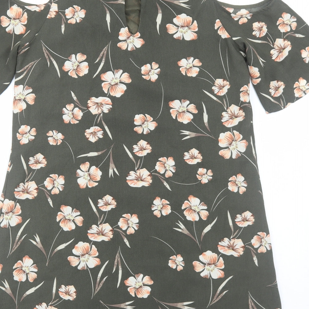 Apricot Womens Green Floral Polyester Shift Size 10 Round Neck Pullover - Cold Shoulder