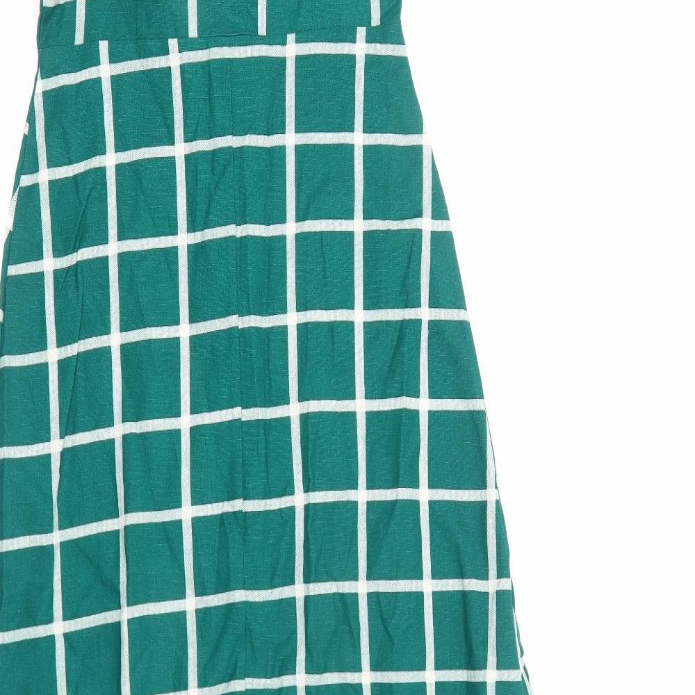 ASOS Womens Green Check Cotton A-Line Size 4 V-Neck Button