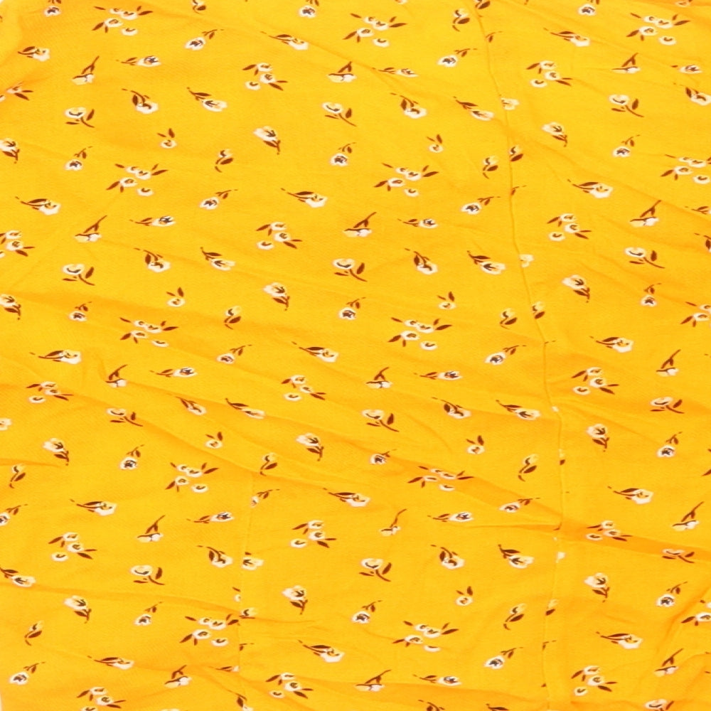 Preworn Womens Orange Floral Viscose Basic Blouse Size S V-Neck