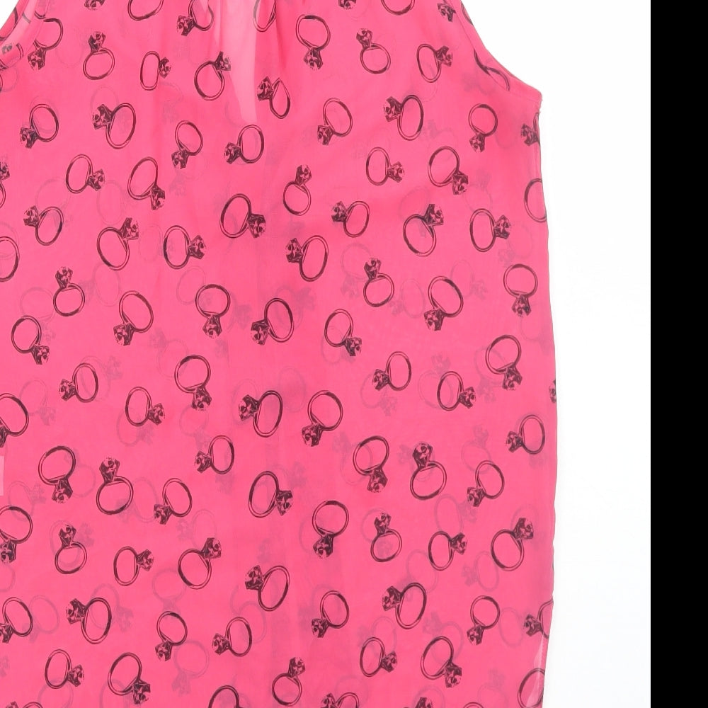 Dororthy Perkins Womens Pink Geometric Polyester Basic Blouse Size 10 V-Neck