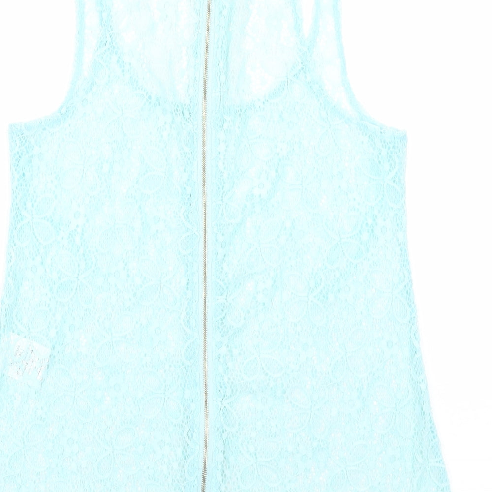 Quiz Womens Blue Floral Polyester Basic Tank Size 8 Scoop Neck