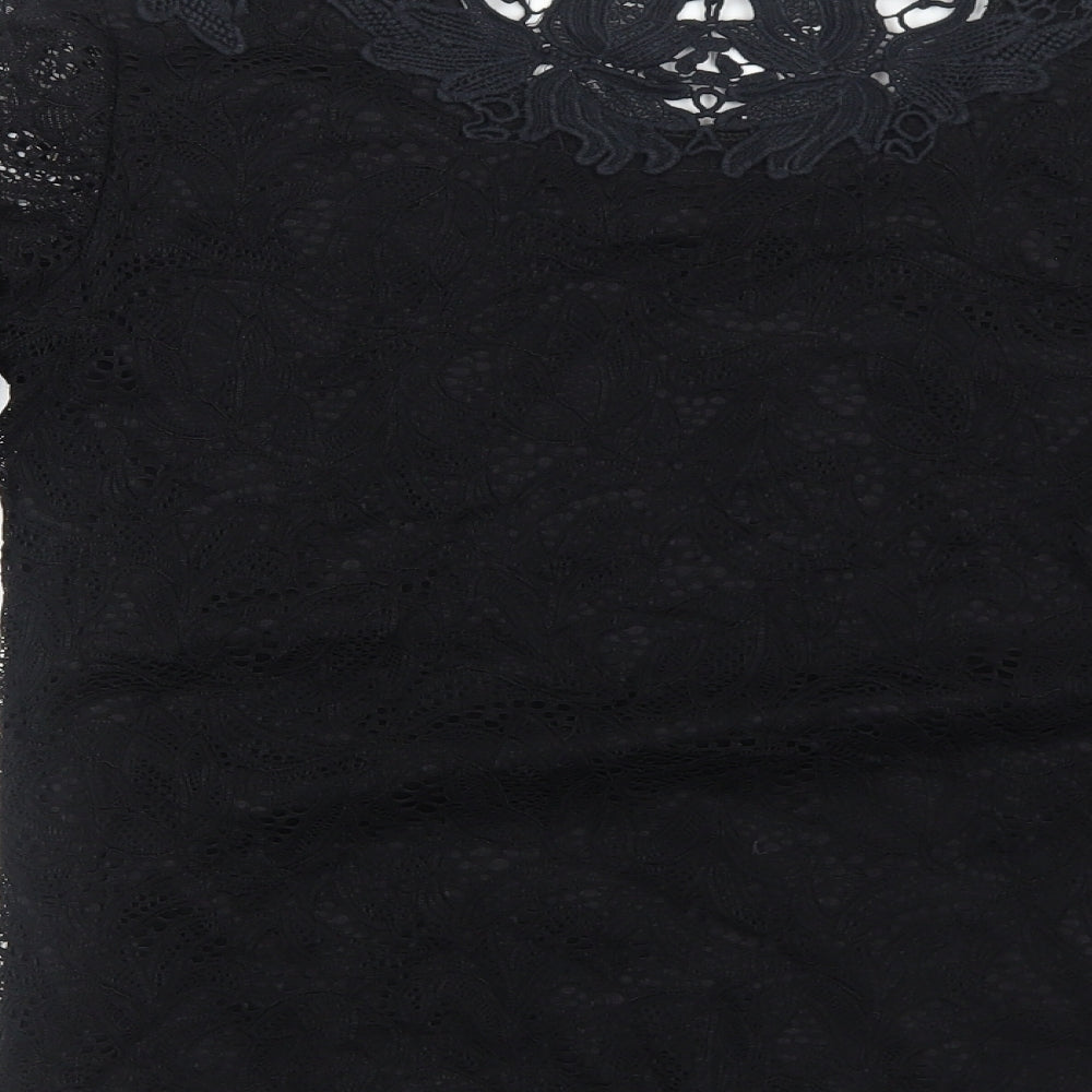 Just Elegance Womens Black Cotton Basic Blouse Size 12 Round Neck