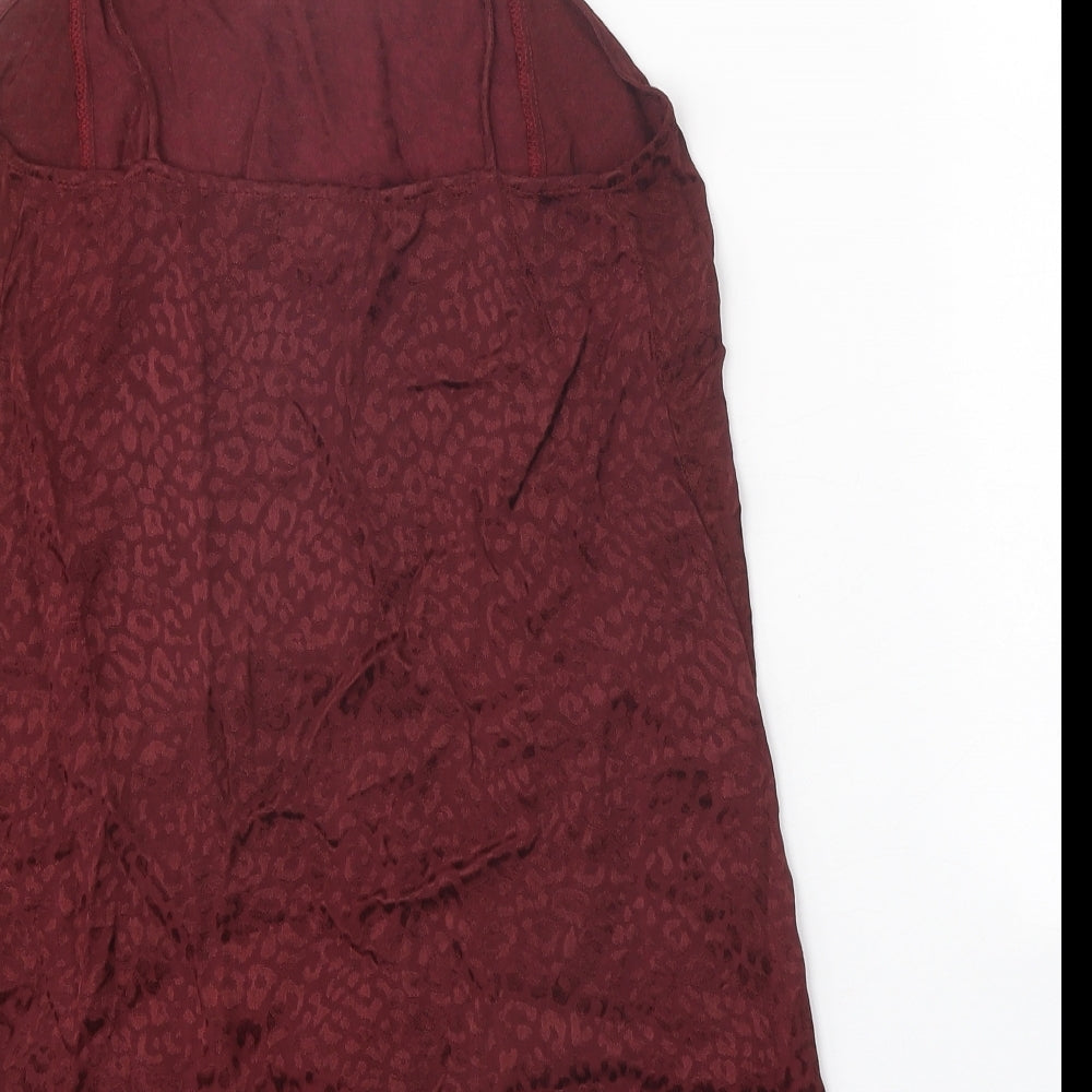 Motel Rocks Womens Red Animal Print Viscose Slip Dress Size XS Square Neck Pullover - Leopard Print