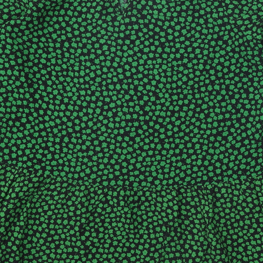 H&M Womens Green Geometric Viscose Shift Size S Round Neck Button - Drop hem