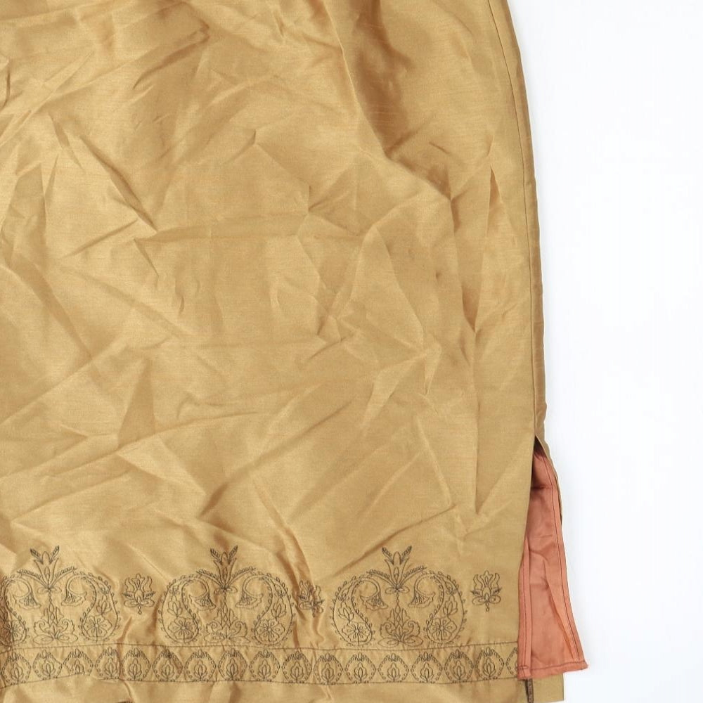 Preworn Womens Gold Polyester Straight & Pencil Skirt Size 12 Zip