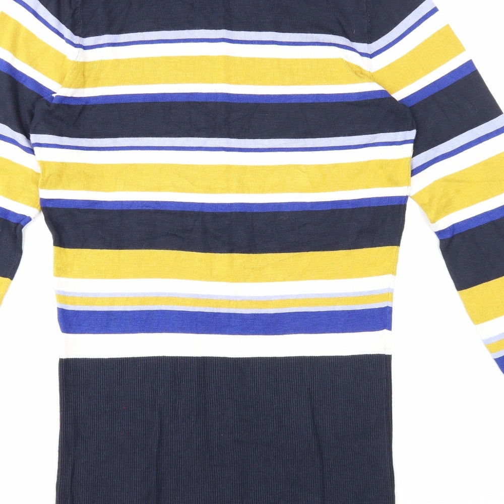 Marks & Spencer Womens Blue High Neck Striped Viscose Tunic Jumper Size 12