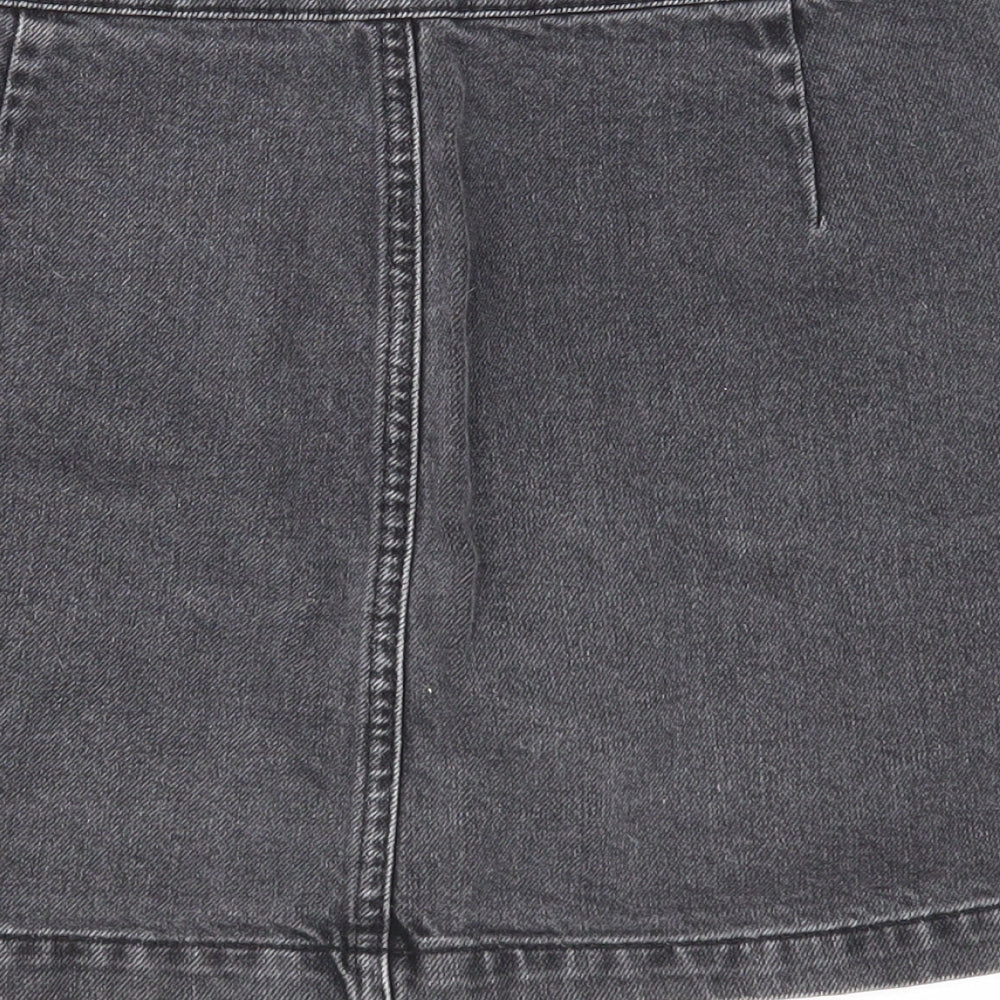Topshop Womens Black Cotton Mini Skirt Size 28 in Button