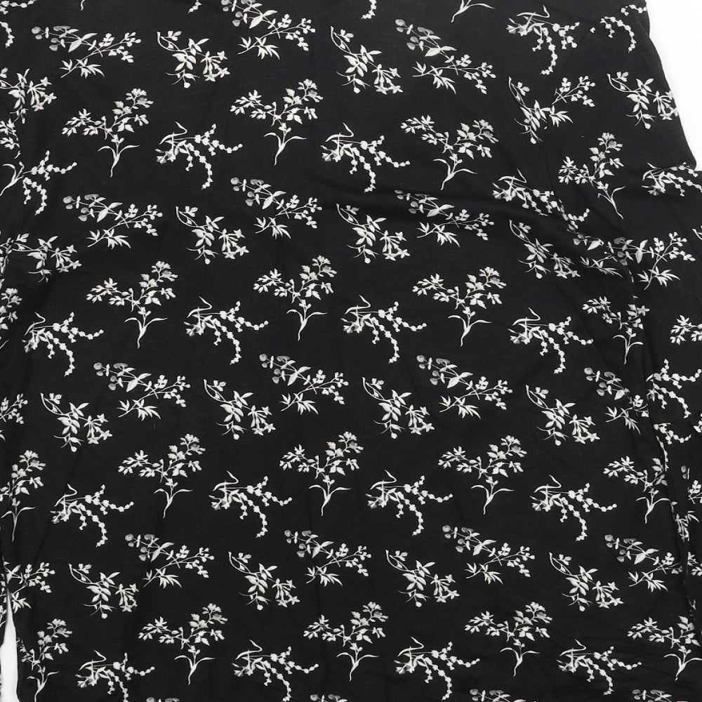 H&M Womens Black Floral Cotton Basic Blouse Size XS V-Neck - Flute Sleeve