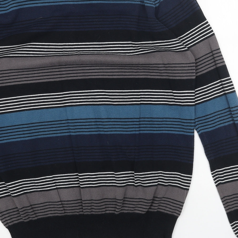 Tom Wolfe Womens Blue V-Neck Striped Acrylic Pullover Jumper Size S