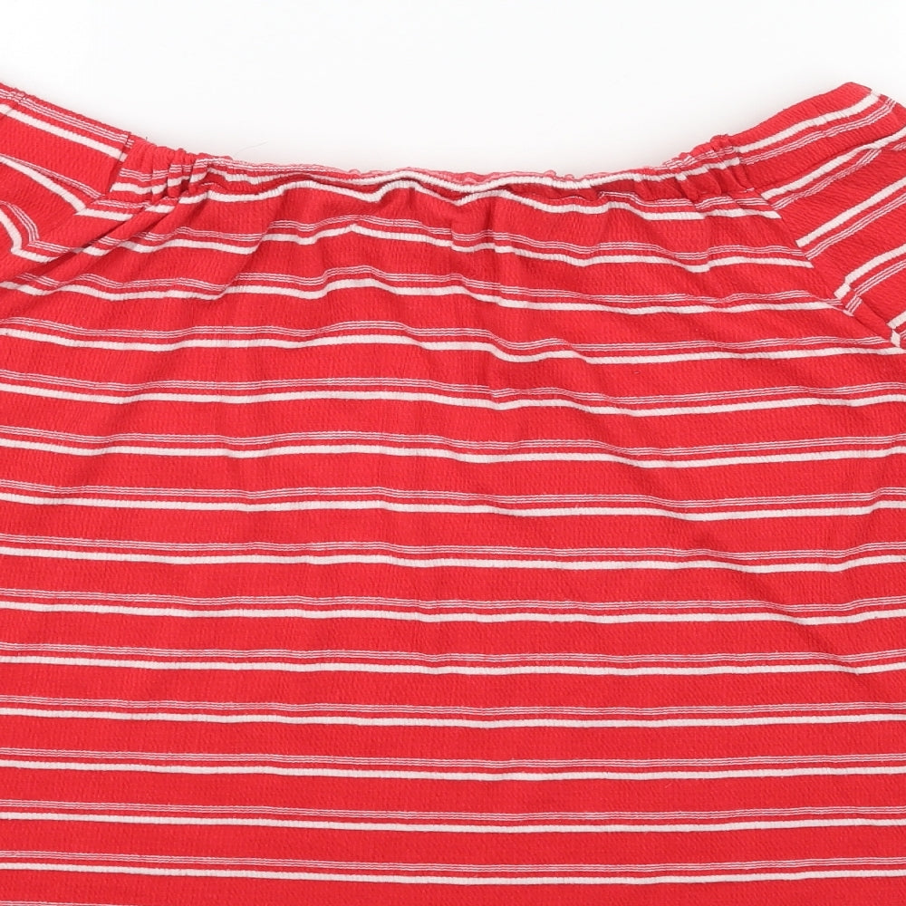 Papaya Womens Red Striped Polyester Basic Blouse Size 16 Off the Shoulder