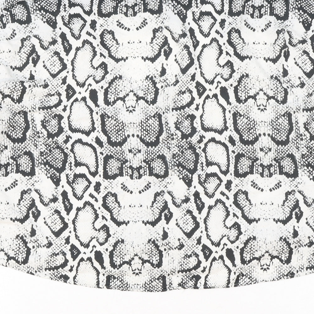 Divided by H&M Womens White Animal Print Viscose Basic Button-Up Size 12 V-Neck - Snake Print