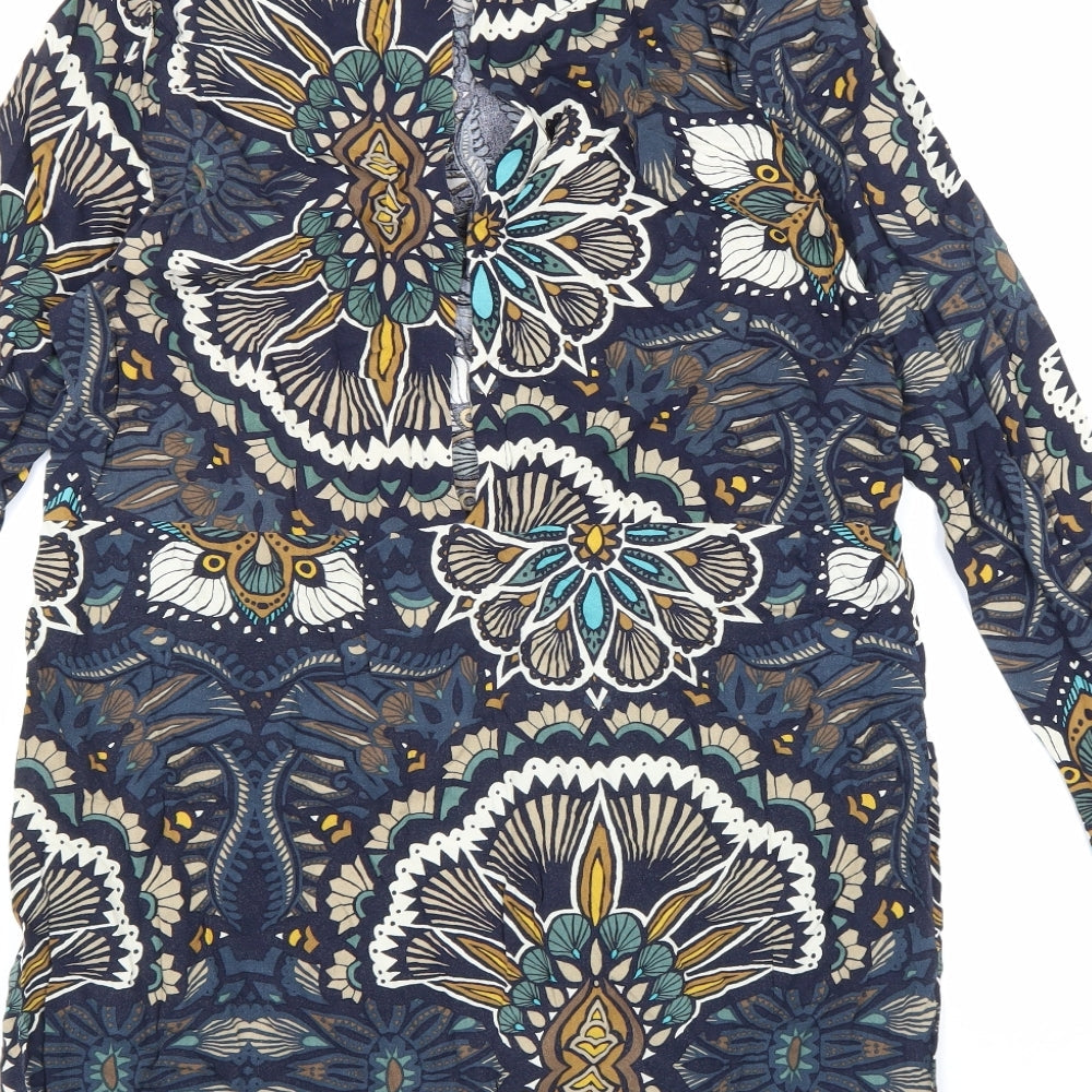 H&M Womens Multicoloured Geometric Viscose A-Line Size 12 Crew Neck Button