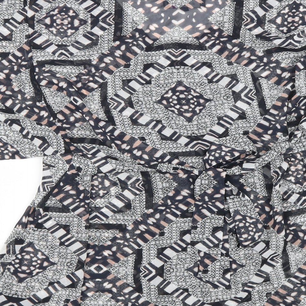 Per Una Womens Black Geometric Polyester Tunic Blouse Size 14 V-Neck - Flute Sleeve