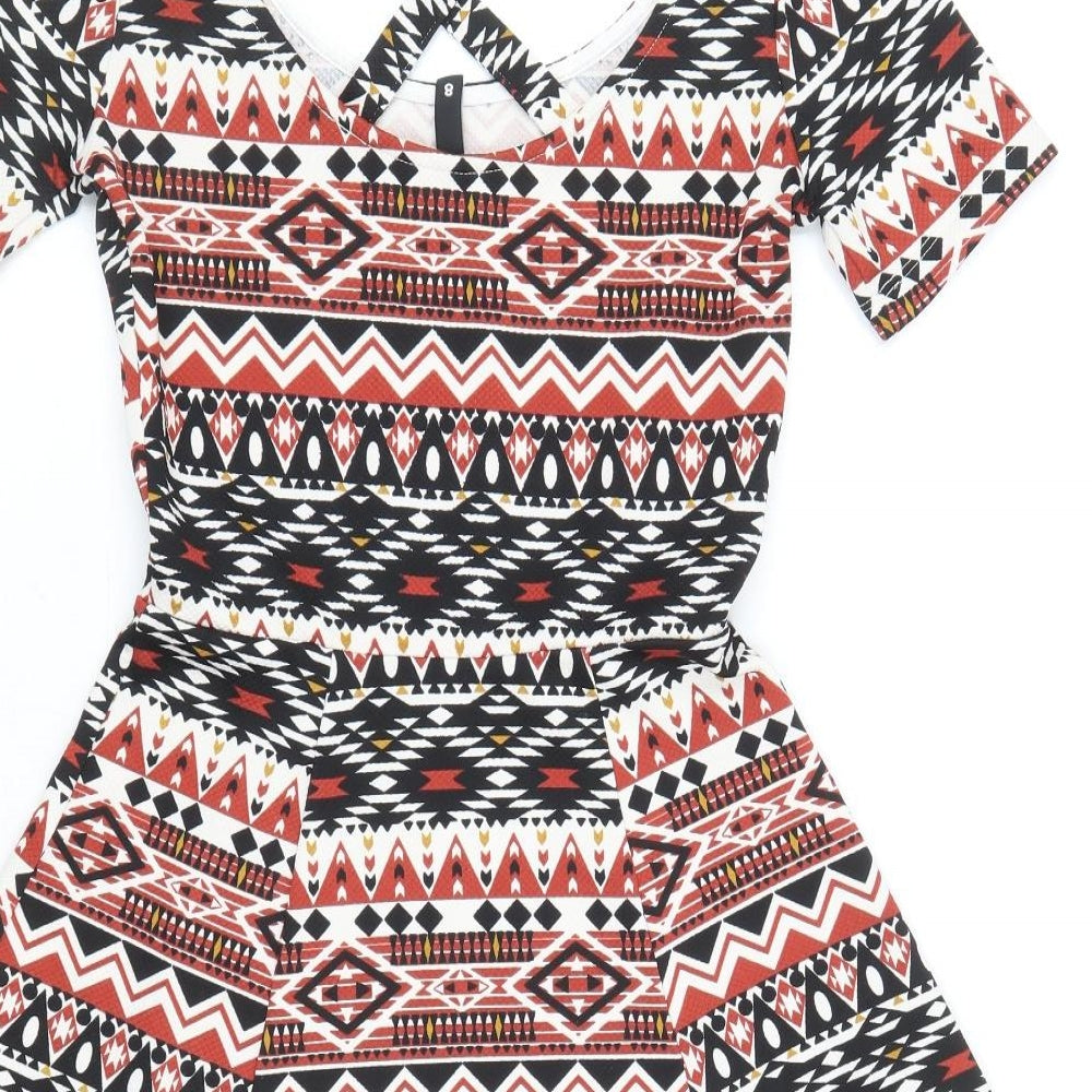 Divided by H&M Womens Multicoloured Geometric Polyester A-Line Size 8 Scoop Neck Pullover